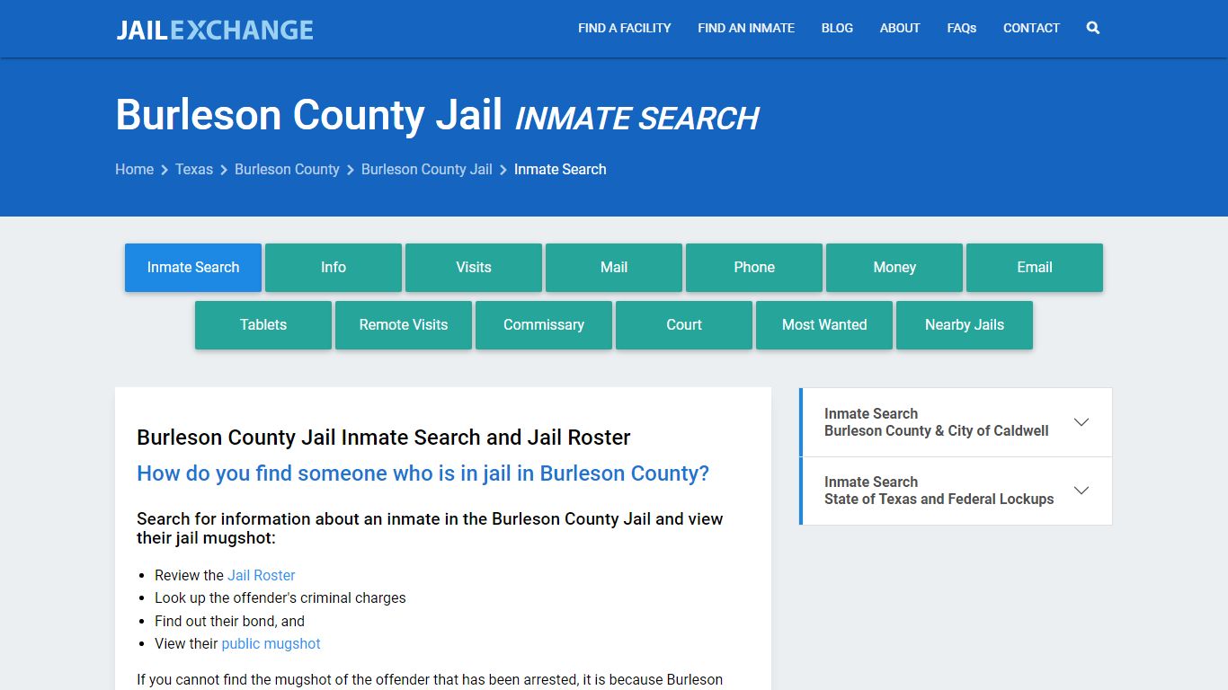 Burleson County Jail Inmate Search - Jail Exchange